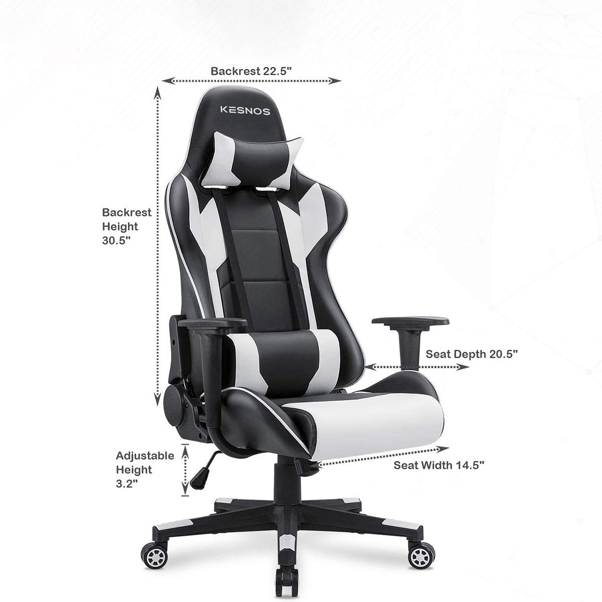 Kesnos Gaming Chair Office Chair High Back Computer Chair Leather Desk Chair Swivel Task Chair with Headrest and Lumbar Support (White)