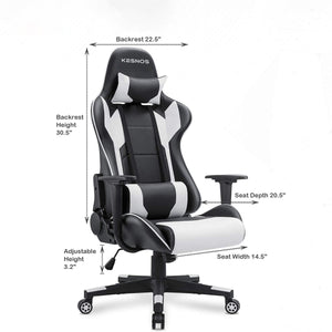 Kesnos Gaming Chair Office Chair High Back Computer Chair Leather Desk Chair Swivel Task Chair with Headrest and Lumbar Support (White)