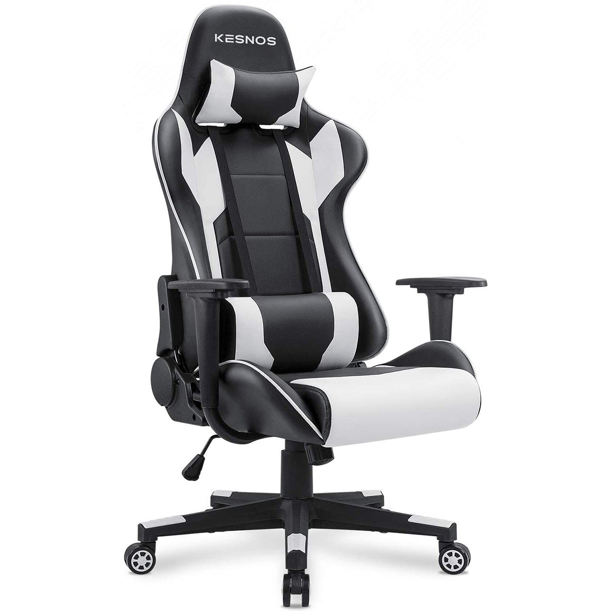 Kesnos Gaming Chair Office Chair High Back Computer Chair Leather Desk Chair Swivel Task Chair with Headrest and Lumbar Support (White)