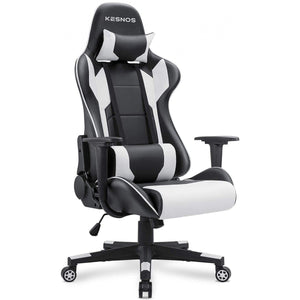 Kesnos Gaming Chair Office Chair High Back Computer Chair Leather Desk Chair Swivel Task Chair with Headrest and Lumbar Support (White)