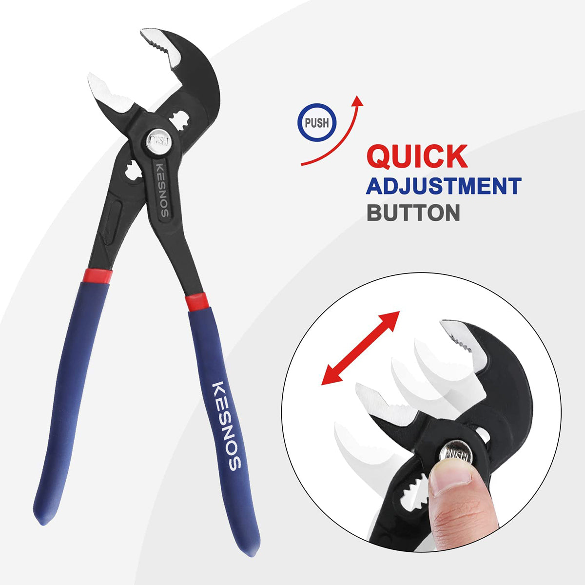 Kesnos 9-1/2-Inch Groove Joint Pliers, Fast Adjust Tongue and Groove Pliers, V-Jaw Water Pump Pliers with Comfort Grip