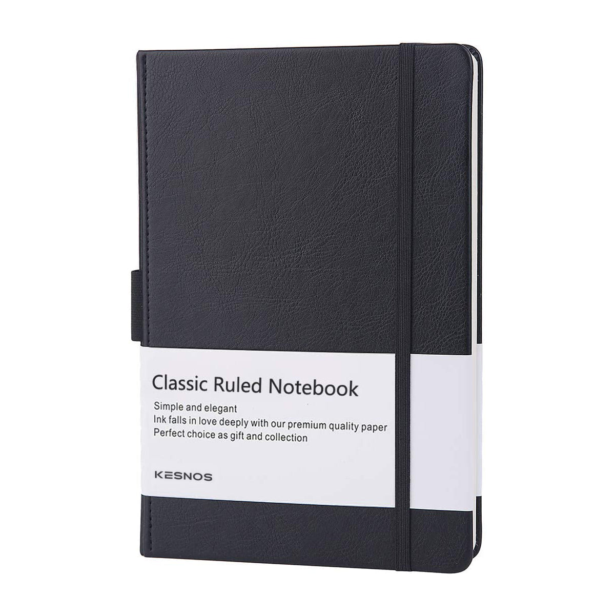 Kesnos Thick Notebook/Journal with Pen Loop - Elegant Black Leather Notebook with Premium Thick Paper, Ruled, 8.4 x 5.7 in
