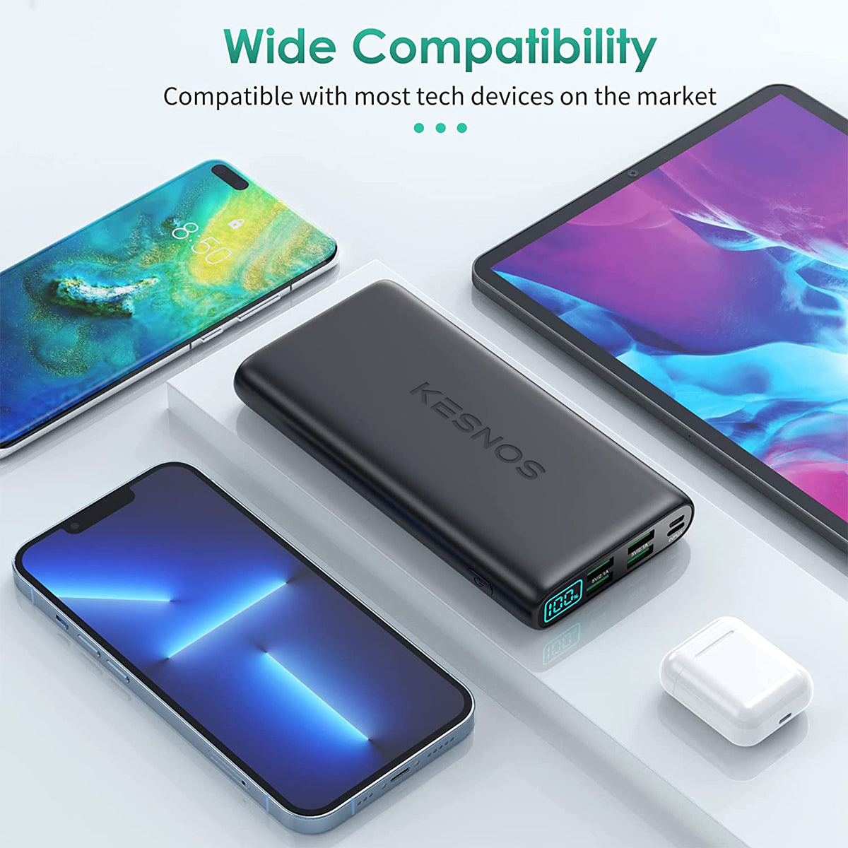 Kesnos Portable Charger 38800mAh, LCD Display Power Bank, 4 USB Outputs Battery Pack Backup, Dual Input USB-C Phone Charging Compatible with Samsung Galaxy/Pixel/Nexus/iPad