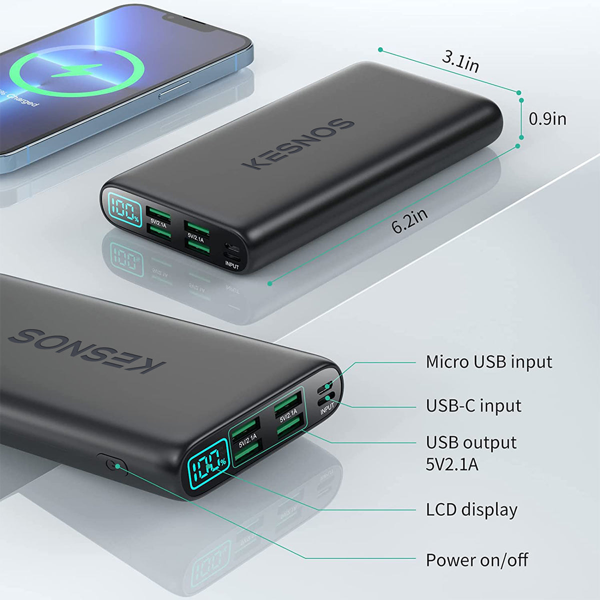 Kesnos Portable Charger 38800mAh, LCD Display Power Bank, 4 USB Outputs Battery Pack Backup, Dual Input USB-C Phone Charging Compatible with Samsung Galaxy/Pixel/Nexus/iPad