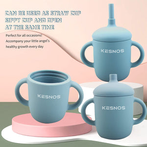 Kesnos Toddler Cup, Silicone Training Cup Sippy Cup with Straw, Spill Proof and Non-Slip Handles, NO BPA, Unbreakable, Trainer Cup for Babies Toddlers and Infants, 5 oz, 2 Count, Yellow/Blue