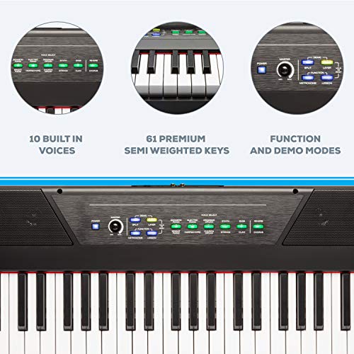 Kesnos 61 Key Digital Piano Keyboard with Semi Weighted Keys, 20W Speakers, 10 Voices, Split, Layer and Lesson Mode