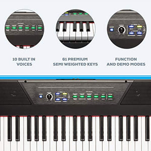 Kesnos 61 Key Digital Piano Keyboard with Semi Weighted Keys, 20W Speakers, 10 Voices, Split, Layer and Lesson Mode