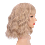 Load image into Gallery viewer, Kesnos Short Blonde Wigs With Bangs, Curly Wavy Bob Wig Pastel Cosplay Wigs Heat Synthetic Wig Daily Party Costume Use
