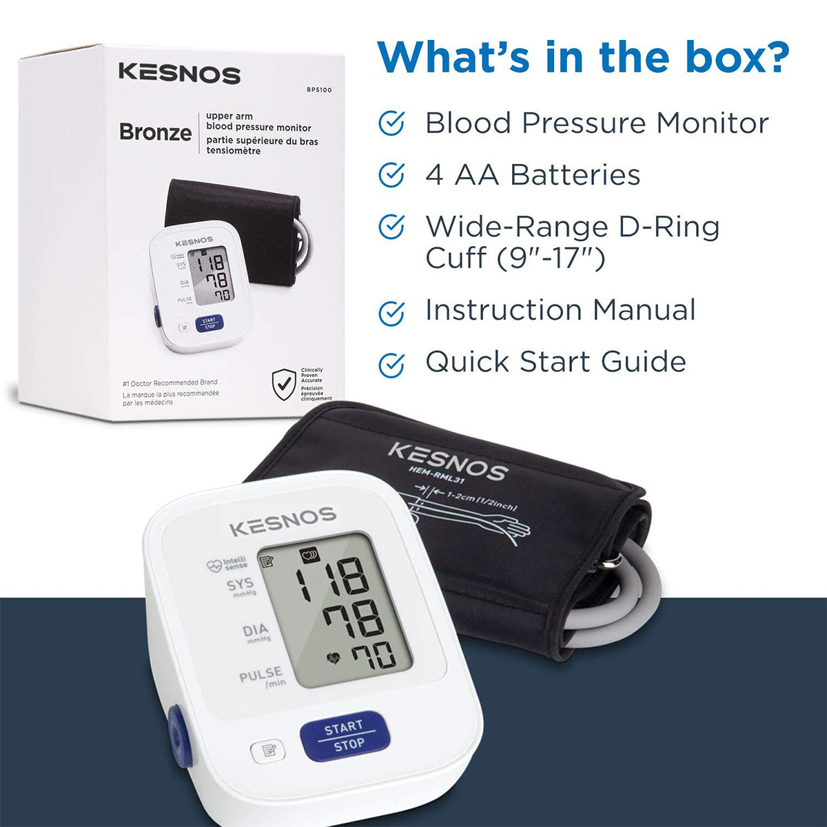 Kesnos Blood Pressure Monitor, Upper Arm Cuff, Digital Blood Pressure Machine, Stores Up To 14 Readings